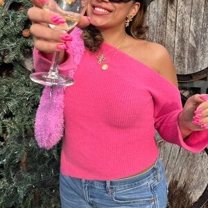 Off the Shoulder Pink Sweater